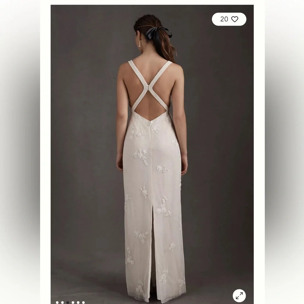 Anthropologie BHLDN Micheline Embellished Square Neck Column Wedding Dress 2 - Picture 2 of 12